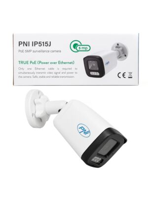 Camera supraveghere video PNI IP515J POE, bullet 5MP, 2.8mm, pentru exterior, audio bidirectional, alb Descriere poză