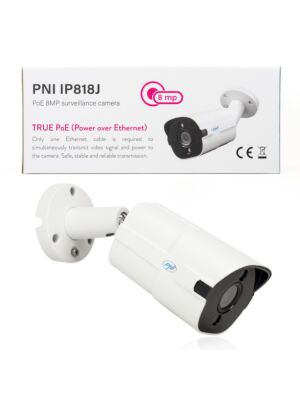 Camera supraveghere video PNI IP818J, POE, bullet 8MP, black light, lentila 2.8mm, pentru exterior, alb