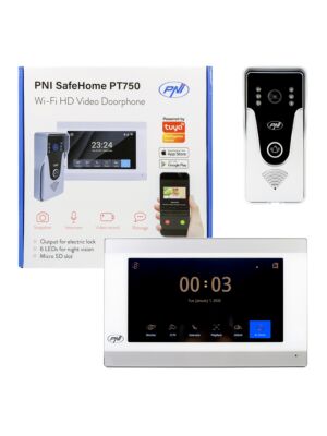 Interfon video inteligent PNI SafeHome PT750 WiFi HD, P2P, monitor interior, aplicatie dedicata Tuya Smart, integrare in